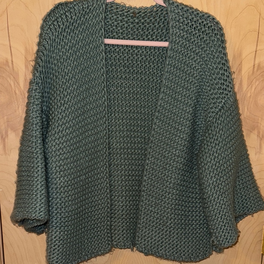 Anthropologie Knitted & Knotted One Size Open Cardigan In Mint Green